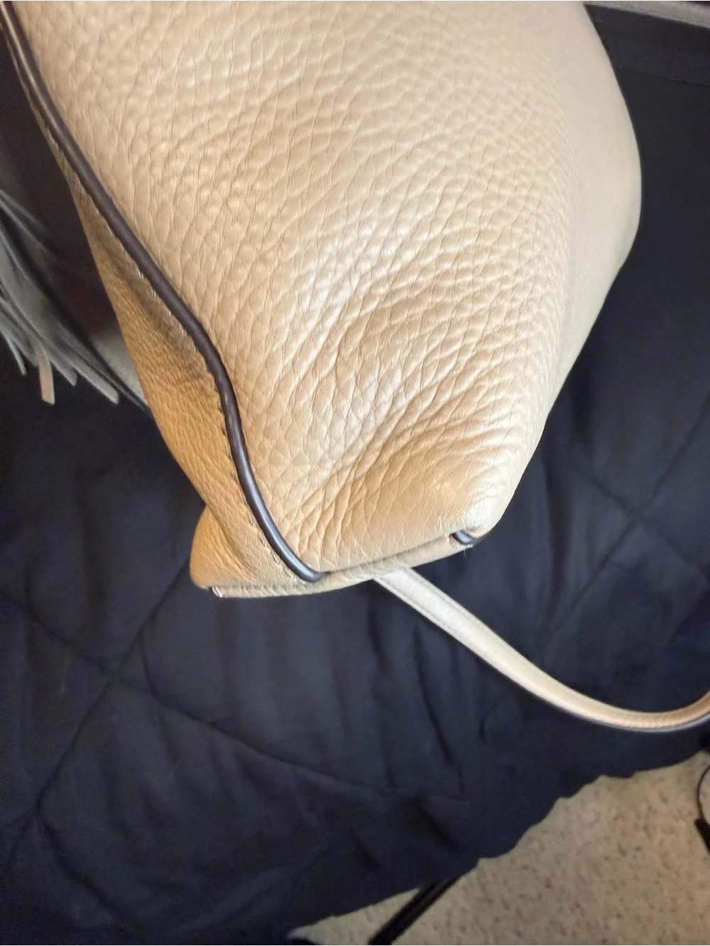 Tory Burch Marion Fold-Over Crossbody Bag | Pebbled Leather | Light Beige/Taupe - Picture 10 of 15